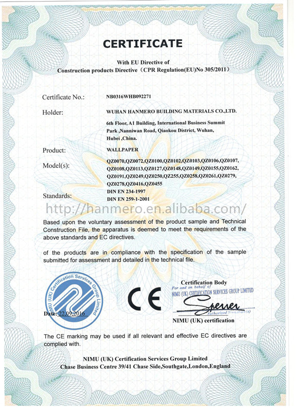 China Wuhan Hanmero Building Material CO., Ltd Certificaten